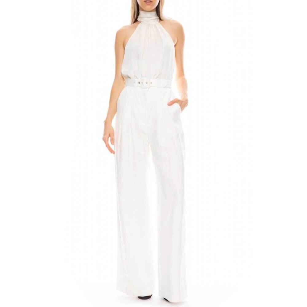 Zimmermann Wavelength Linen Wide Leg Trouser Ivory size US 10